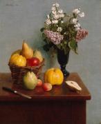 Картина Натюрморт с цветами и фруктами, Анри Фантен-Латур 